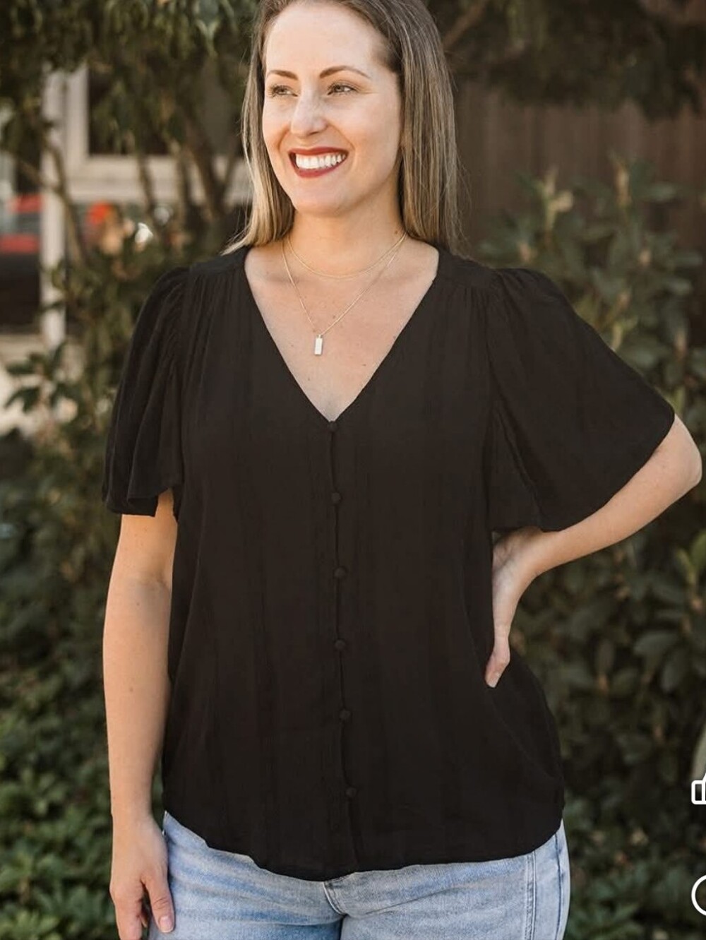 Vero Moda Black V-Neck Button-Front Blouse